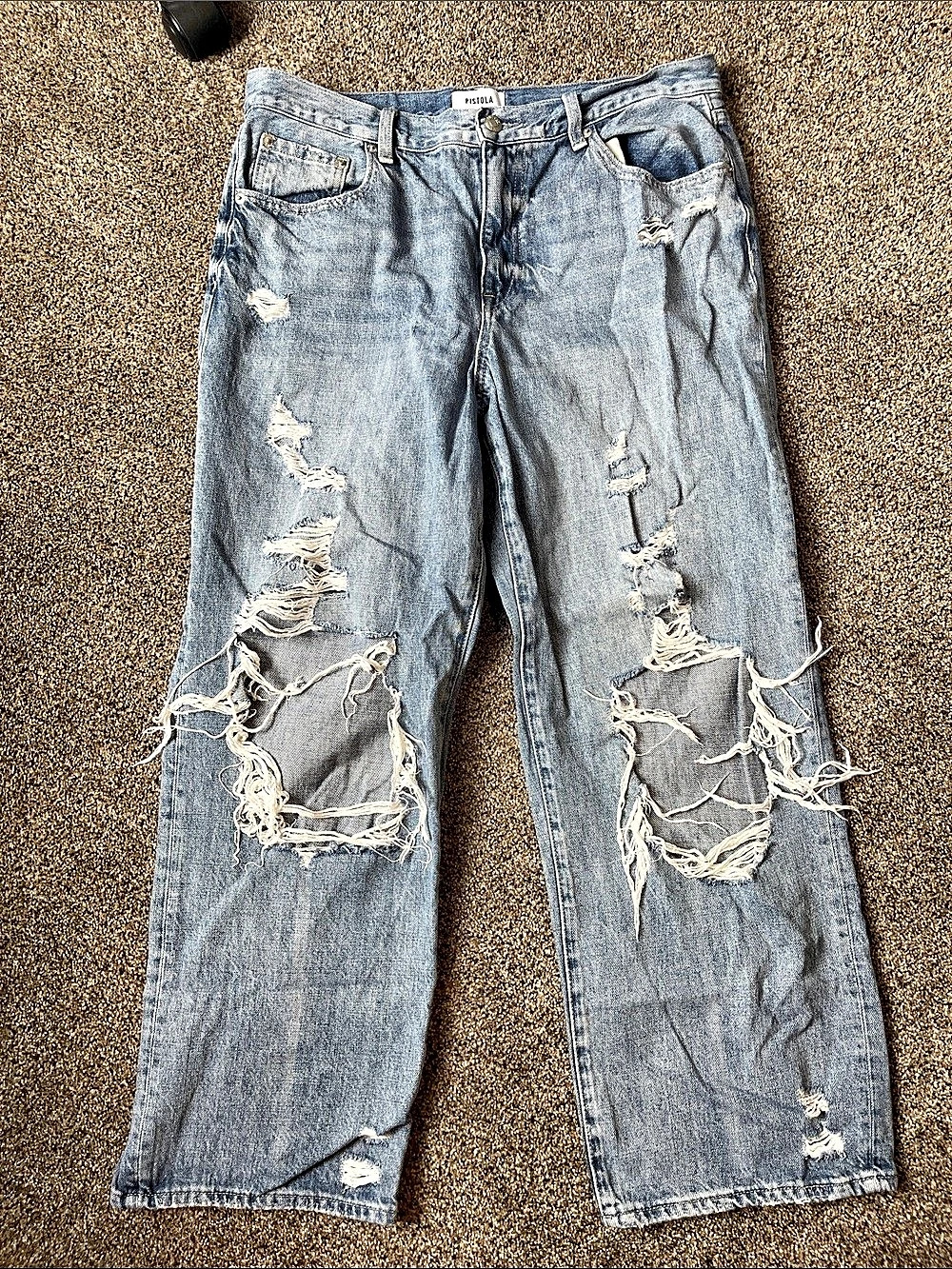 Pistola '90s Boyfriend Distressed Boyfriend Jeans in Blue Waist 30
